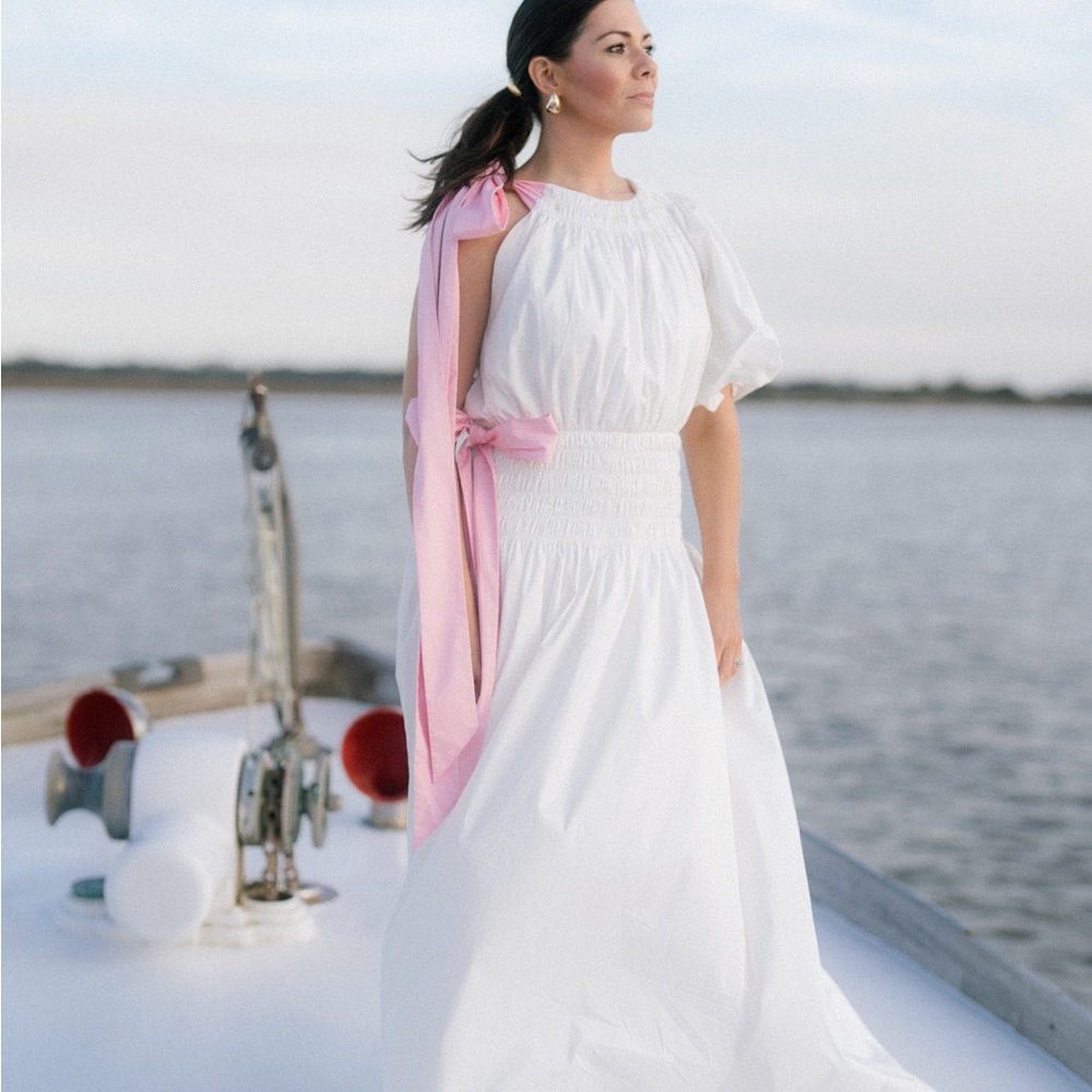 Elegant White Maxi Dress with Pink Accents